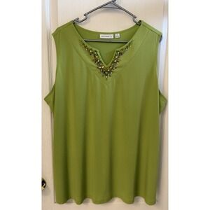 Susan Graver Liquid Knit Beaded Tank Top 2X Plus Women's Sleeveless Green